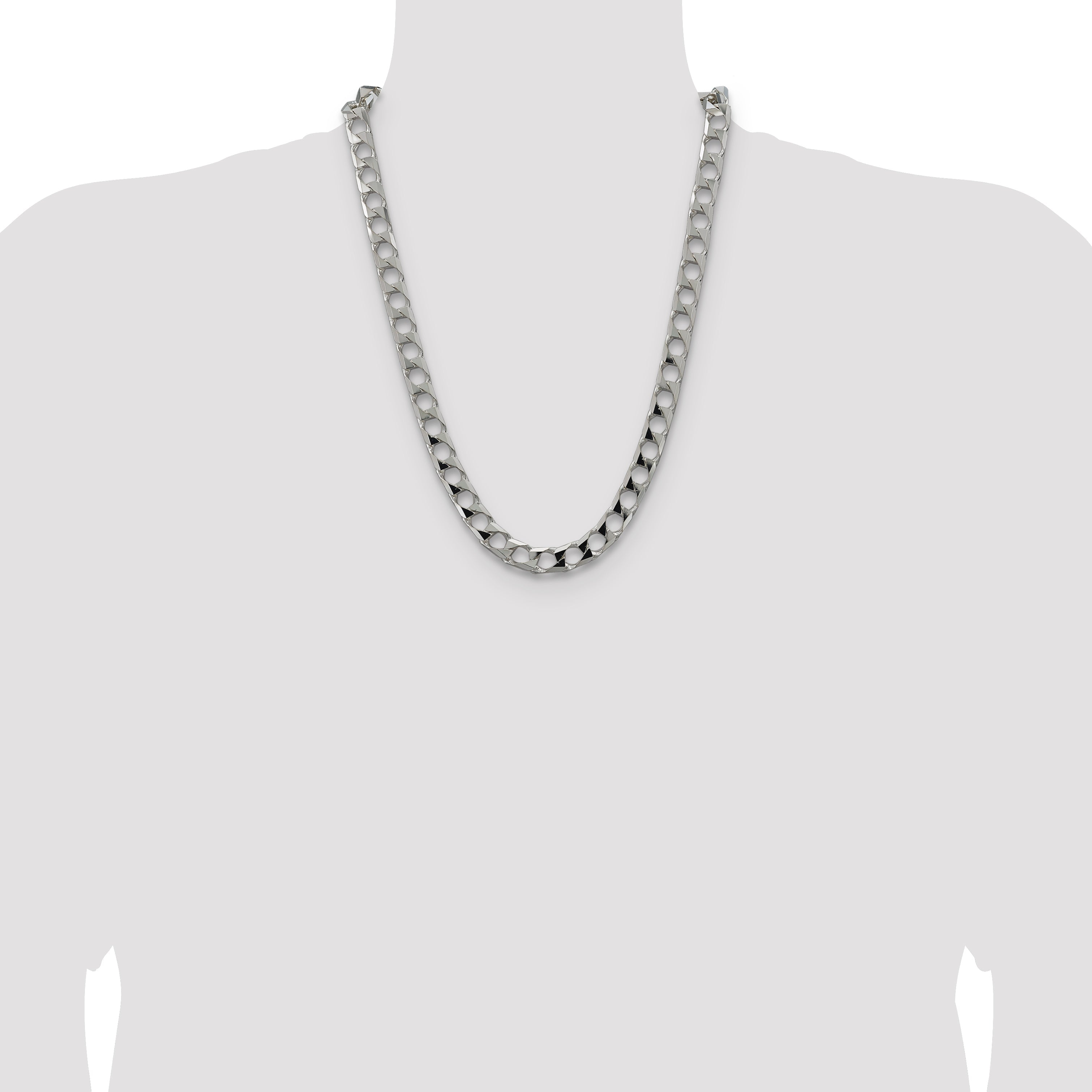 24 Inch Sterling Silver 10.3mm D/C Square Curb Chain Necklace