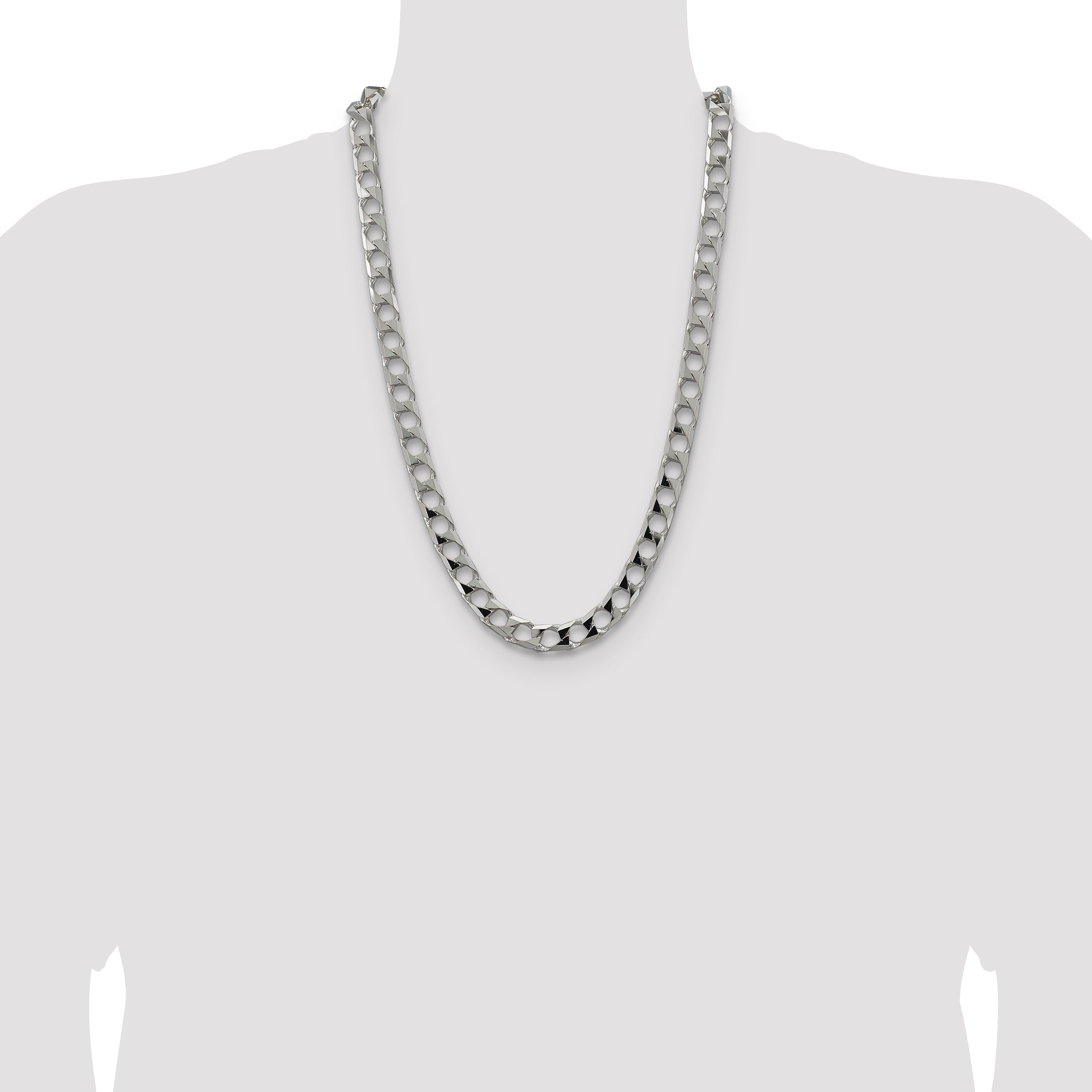 26 Inch Sterling Silver 10.3mm D/C Square Curb Chain Necklace
