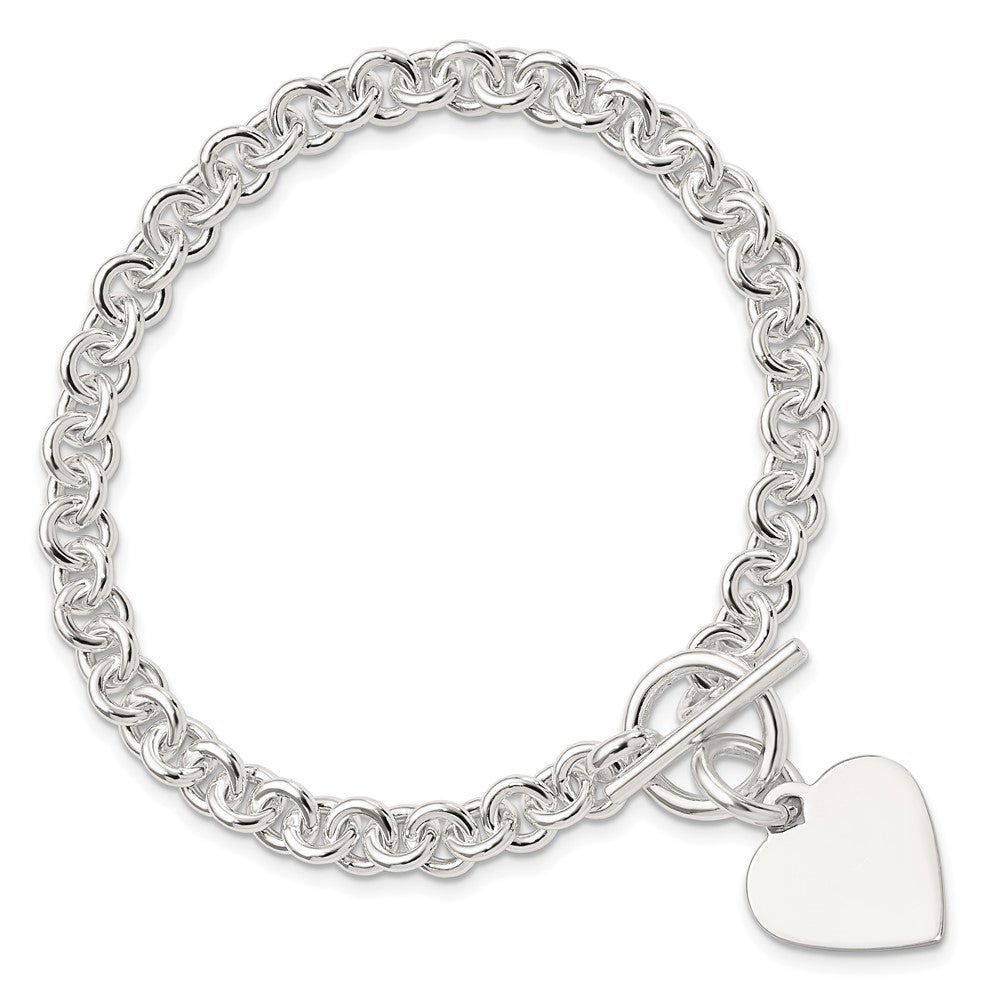 7.75 Inch Sterling Silver Engraveable Heart Disc On Fancy Link Toggle 7.75In Bracelet
