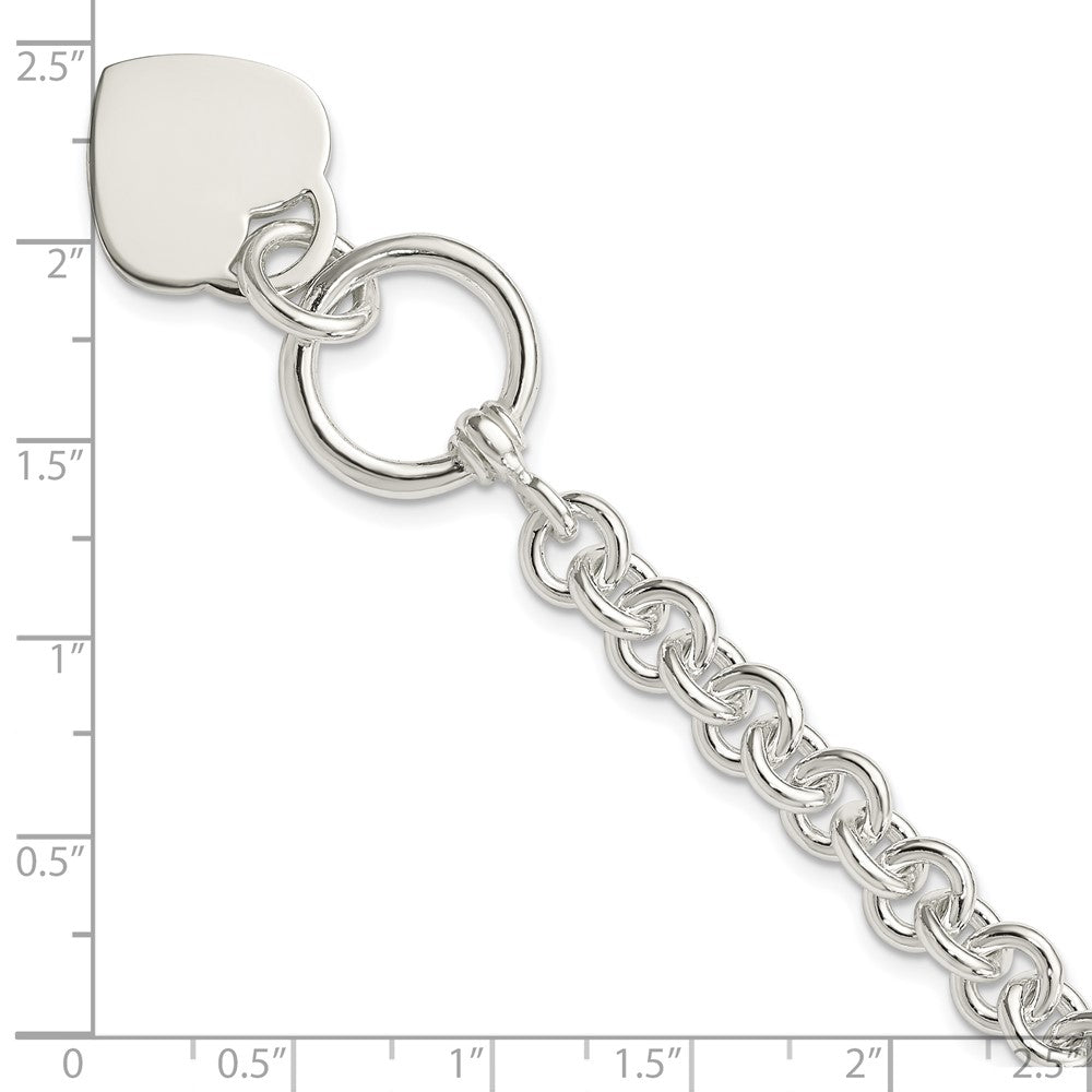 7.75 Inch Sterling Silver Engraveable Heart Disc On Fancy Link Toggle Bracelet