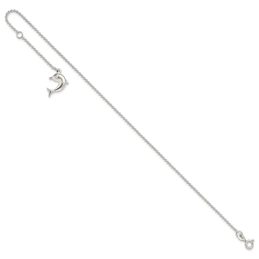 Sterling Silver 9In Plus 1In Ext Polished Dolphin Anklet