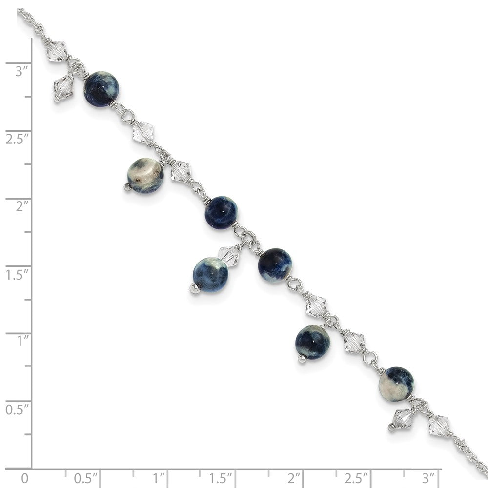 Sterling Silver 9 Inch Shadow Crystal & Lapis Anklet