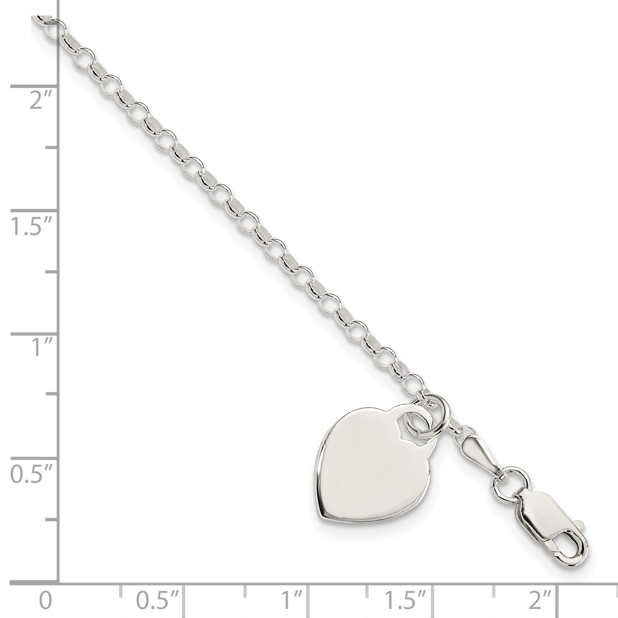 7.25 Inch Sterling Silver Engraveable Heart Charm Bracelet