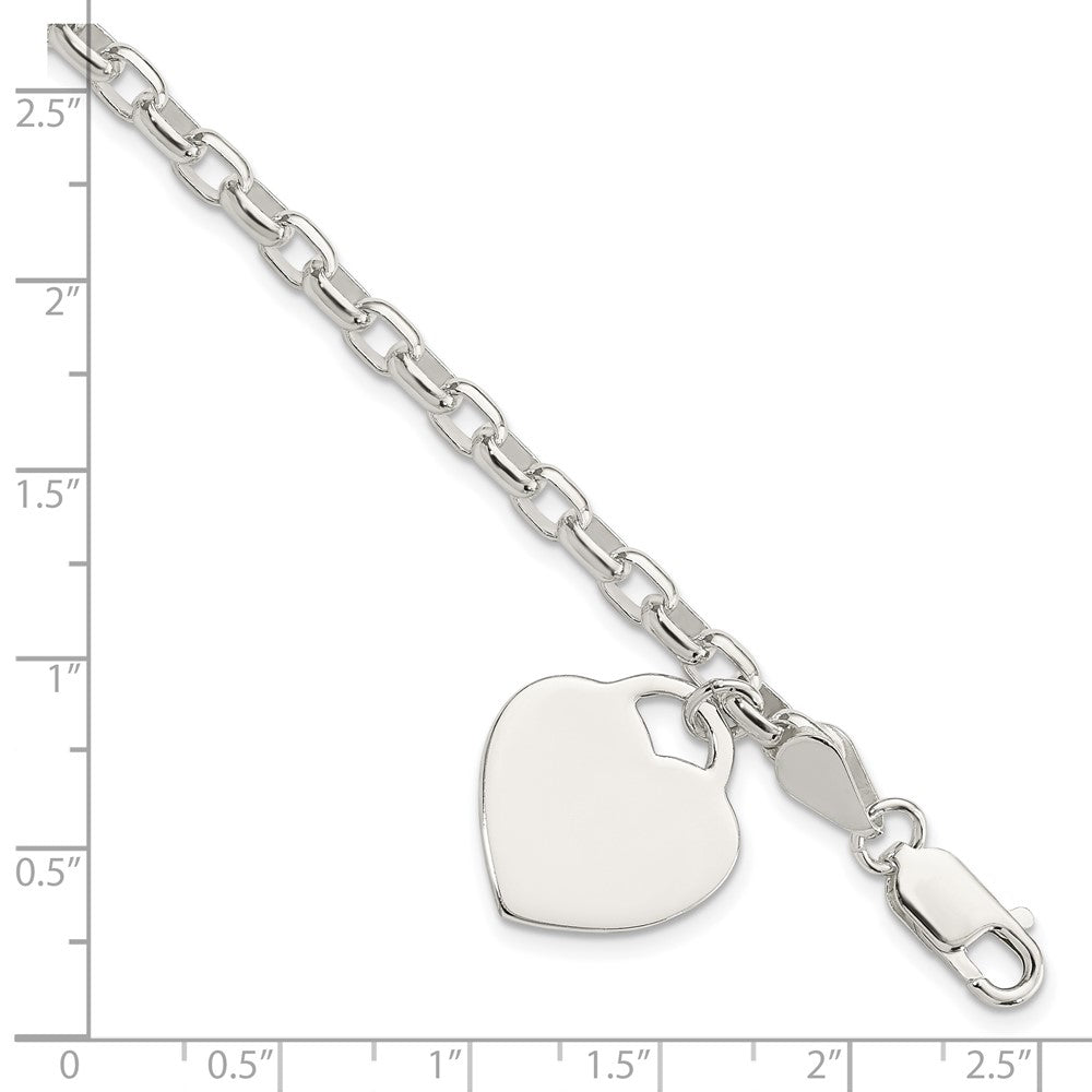 8.5 Inch Sterling Silver 1.9mm Engraveable Heart Charm Bracelet