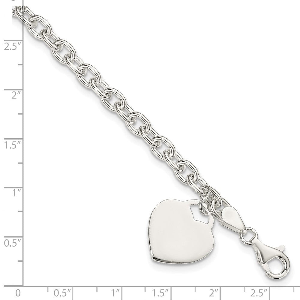 8.5 Inch Sterling Silver 1.5mm Engraveable Heart Charm Bracelet