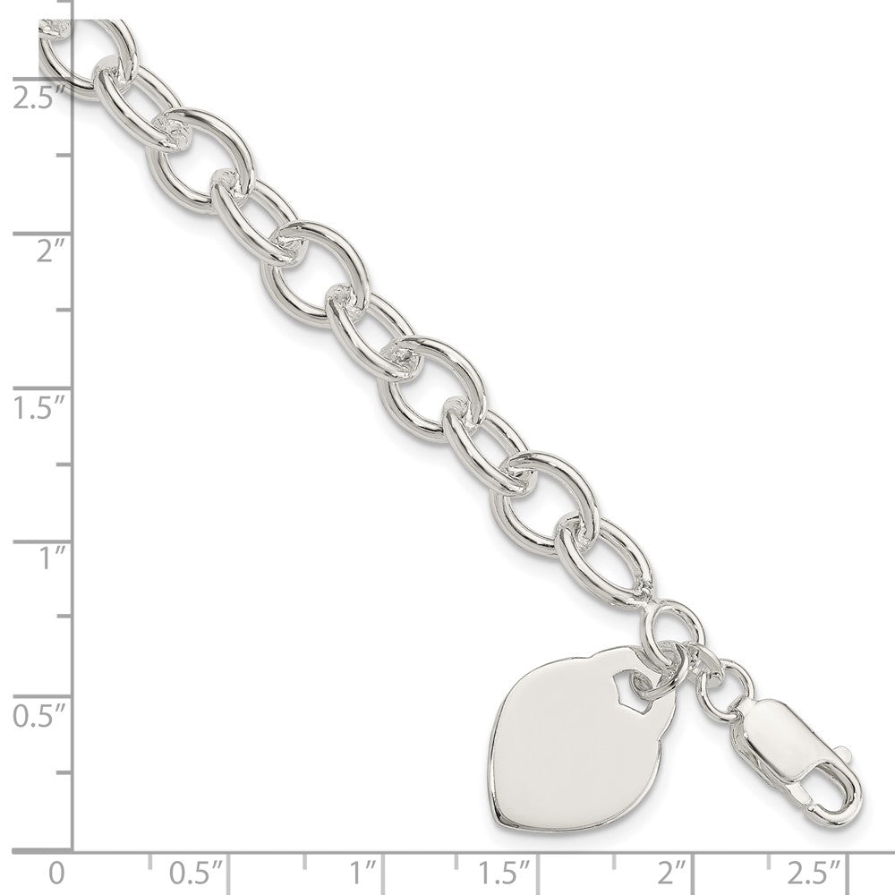 7.25 Inch Sterling Silver Polished Engraveable Heart Bracelet