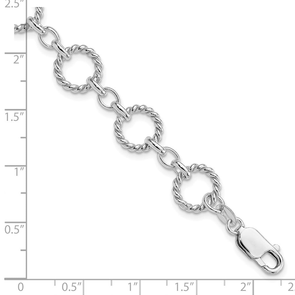 7.25 Inch Sterling Silver Twist Circle Link Bracelet