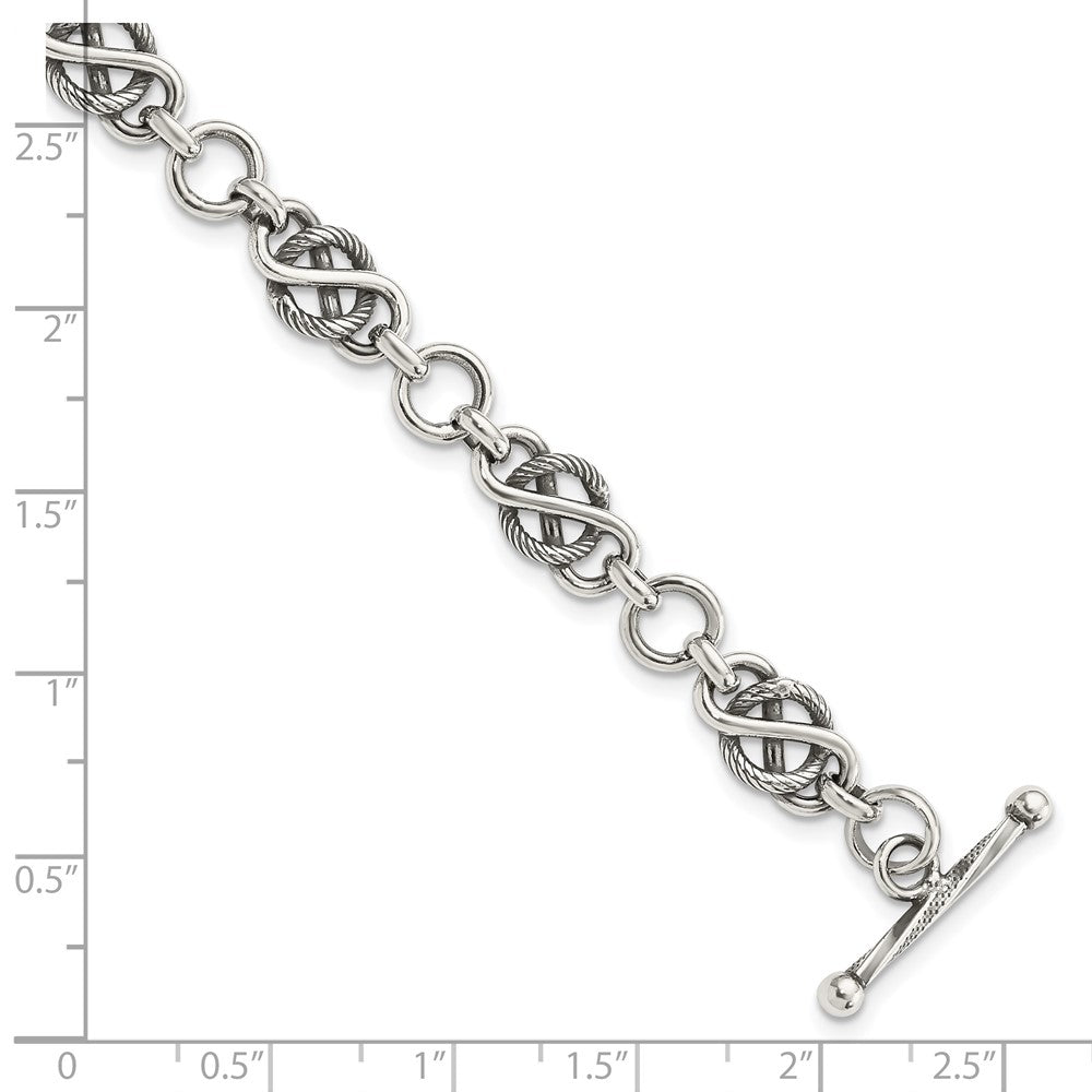 7.5 Inch Sterling Silver Antiqued Fancy Link Bracelet