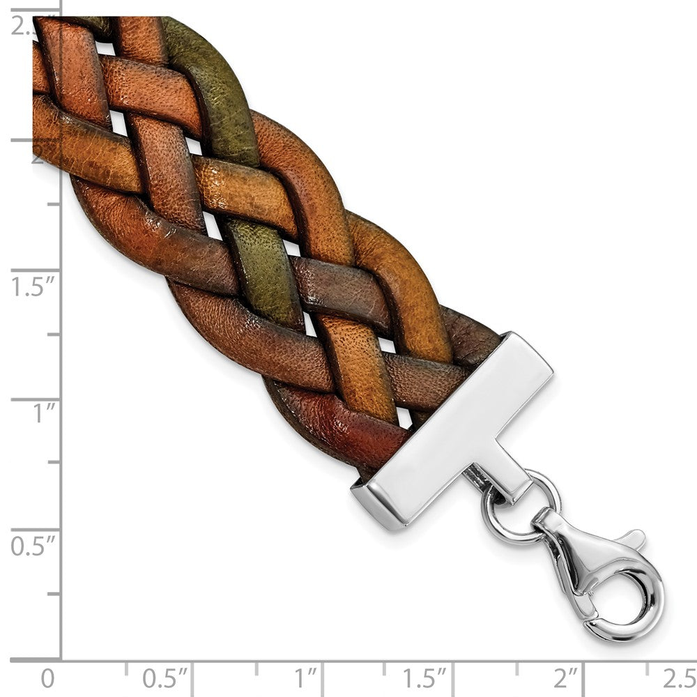 7 Inch Sterling Silver Wide Multi-Colored Woven Leather Bracelet