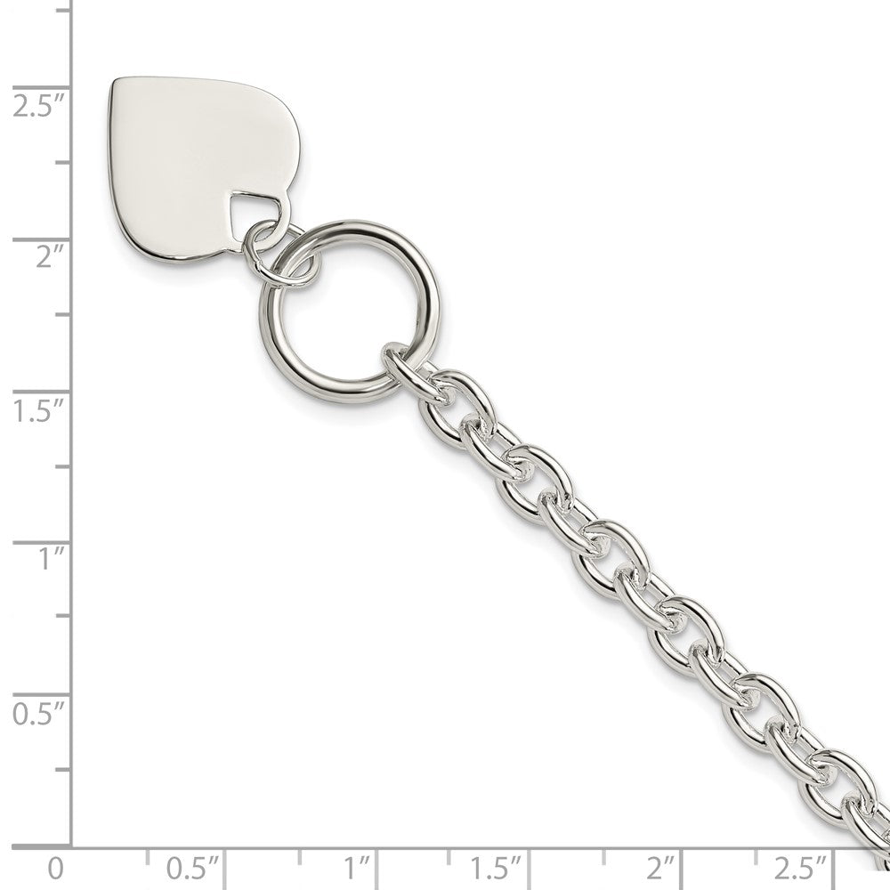 8 Inch Sterling Silver Engraveable Heart Toggle Bracelet