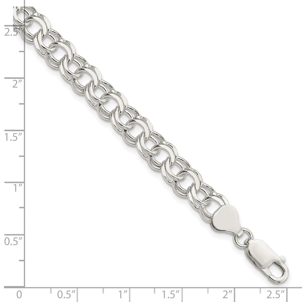 7 Inch Sterling Silver 7.6mm Double Link Charm Bracelet