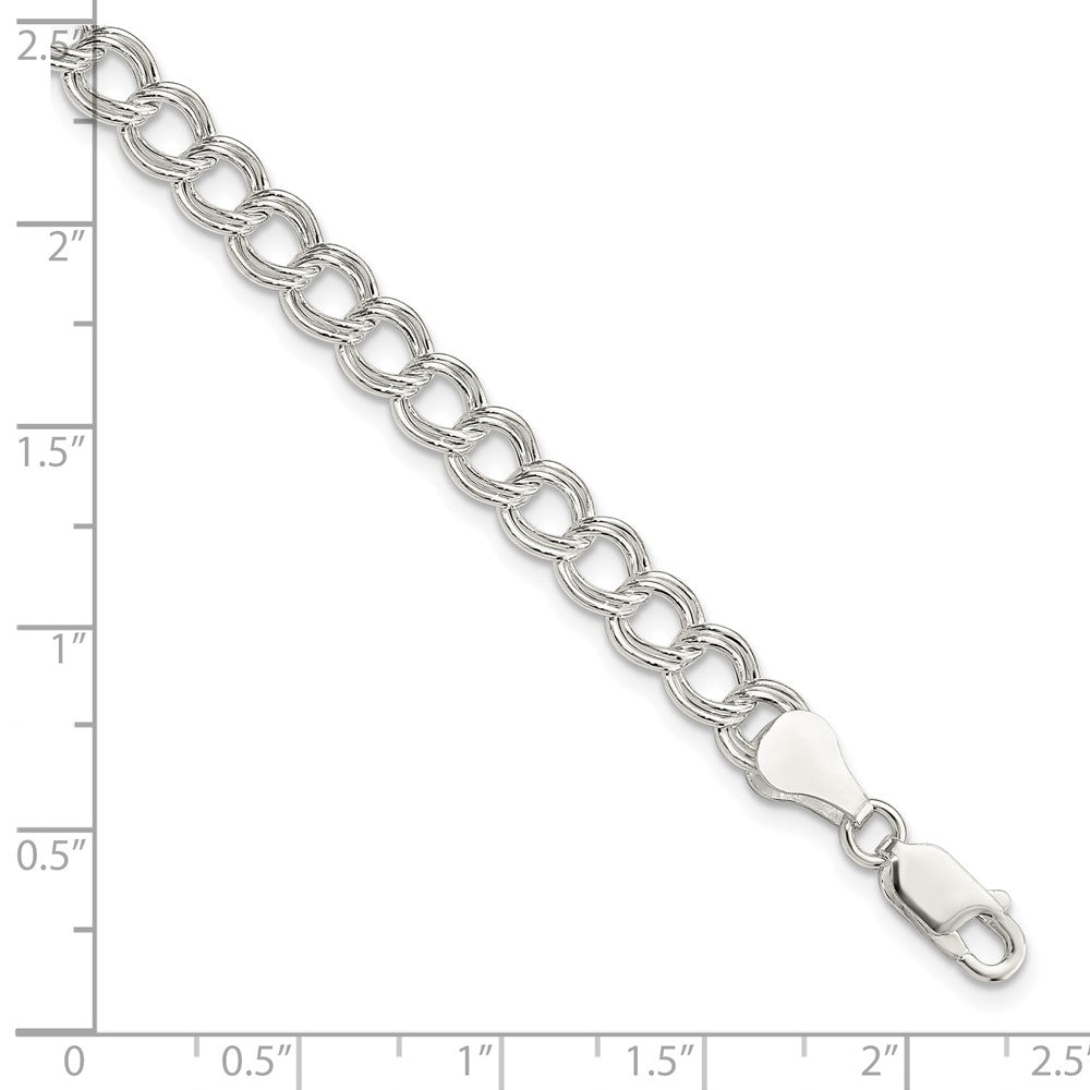7 Inch Sterling Silver 6mm Semi-Solid Double Link Charm Bracelet