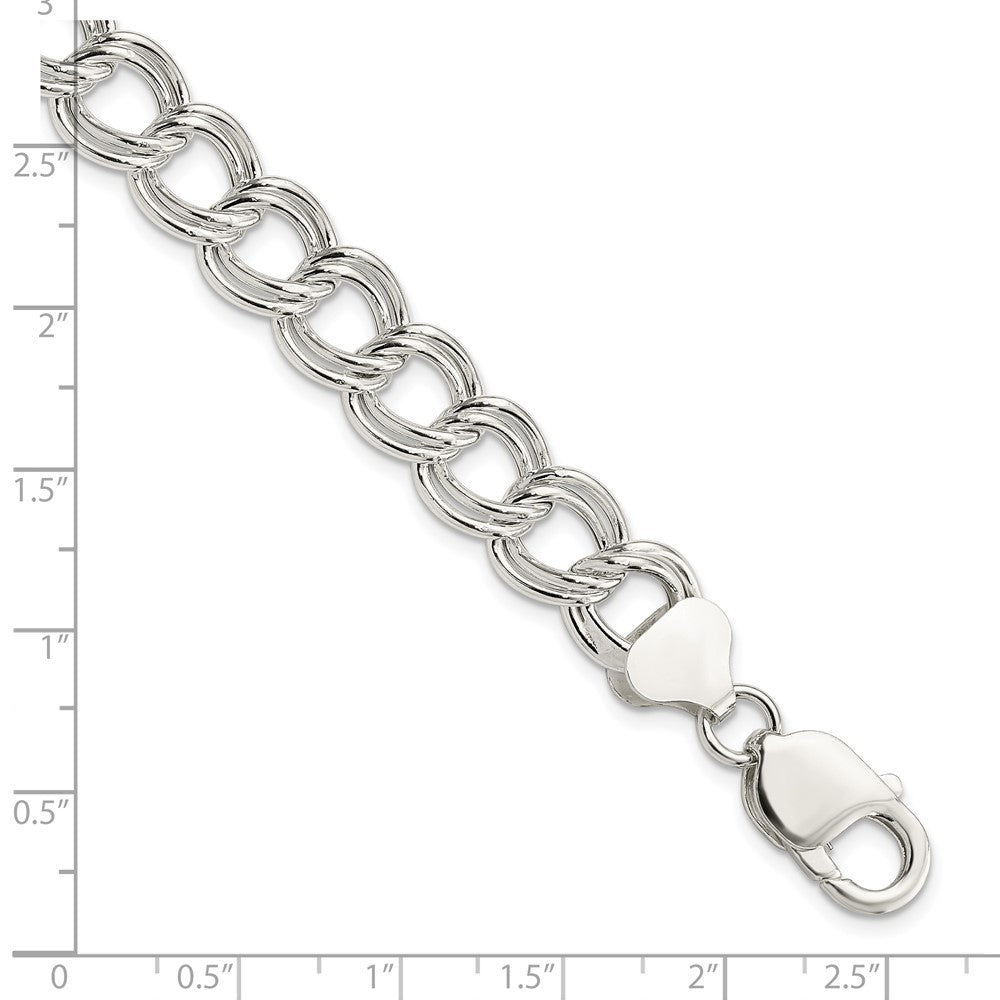 7.5 Inch Sterling Silver 10.5mm Semi-Solid Double Link Charm Bracelet
