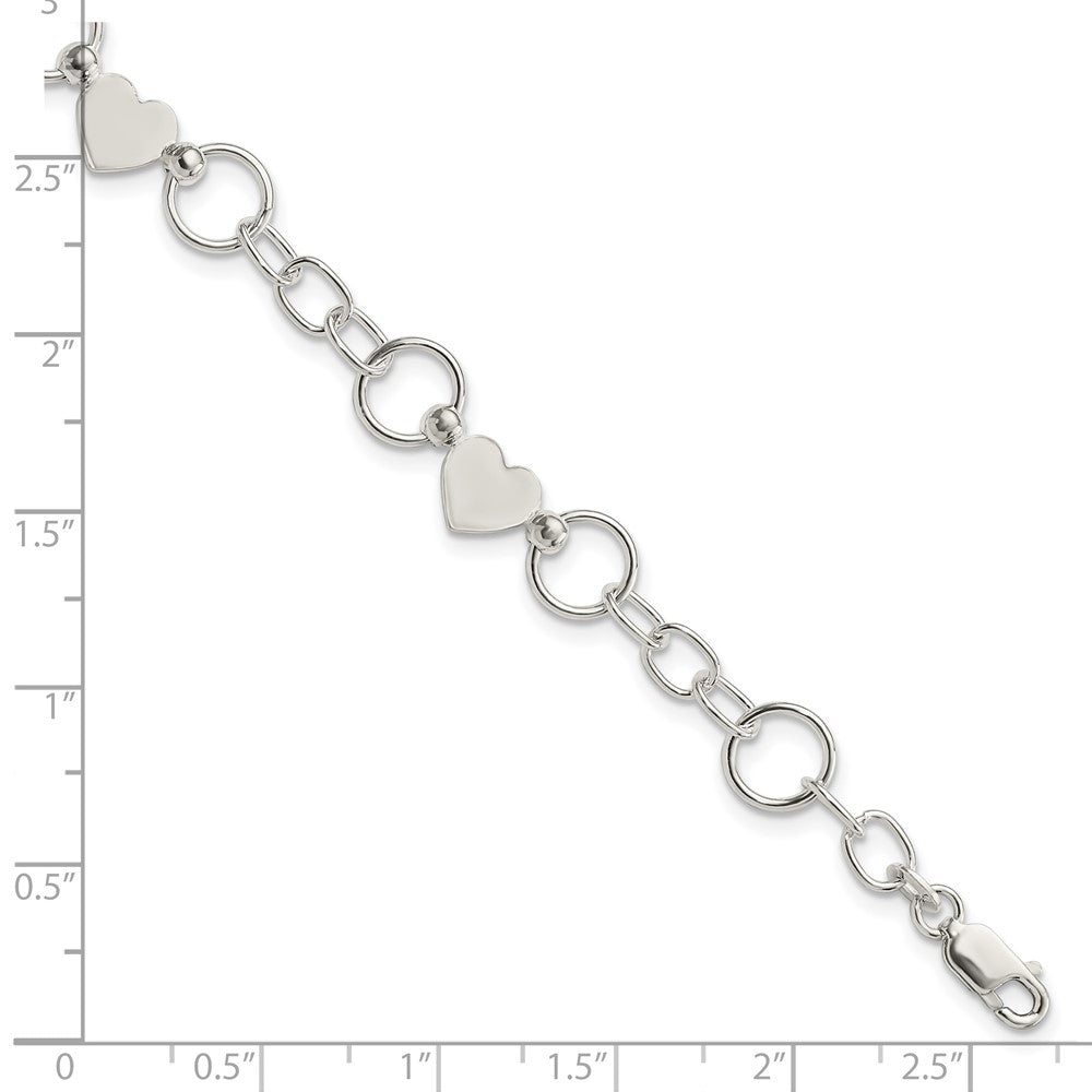 7.5 Inch Sterling Silver Heart Bracelet