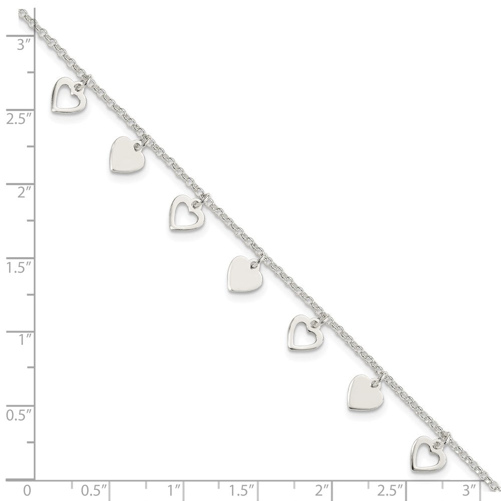 7.5 Inch Sterling Silver W/ Hearts Bracelet