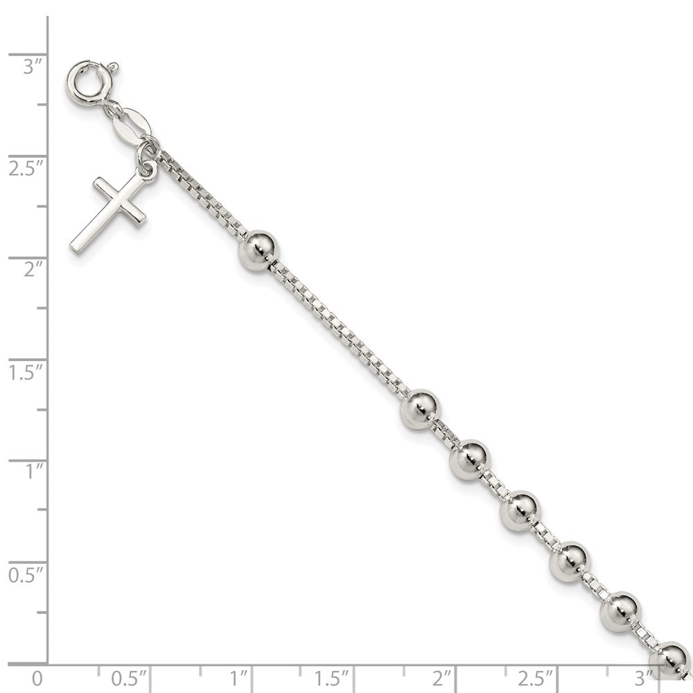 7.25 Inch Sterling Silver Cross On Bead Bracelet