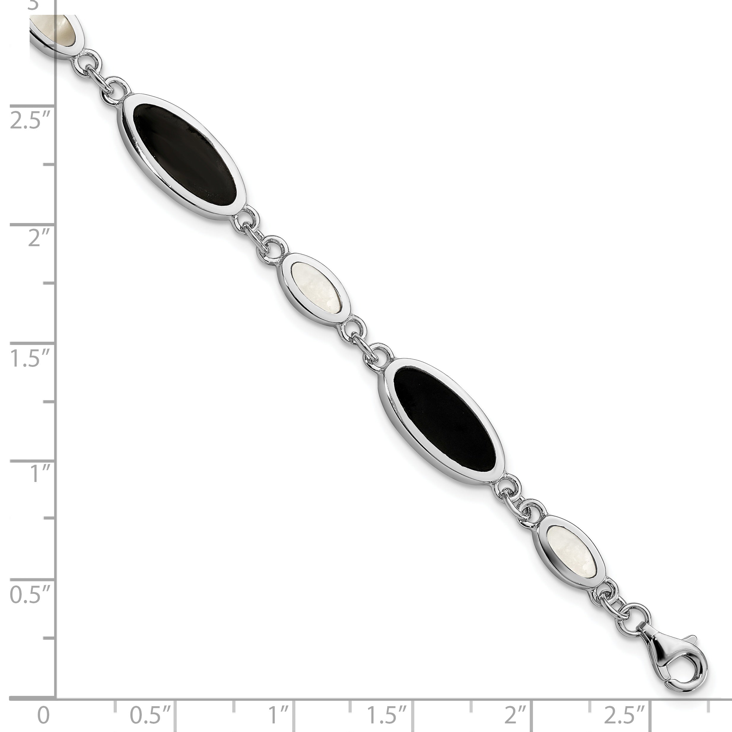 7 Inch Sterling Silver Rhodium-Plated Onyx And Mother Of Pearl Bracelet