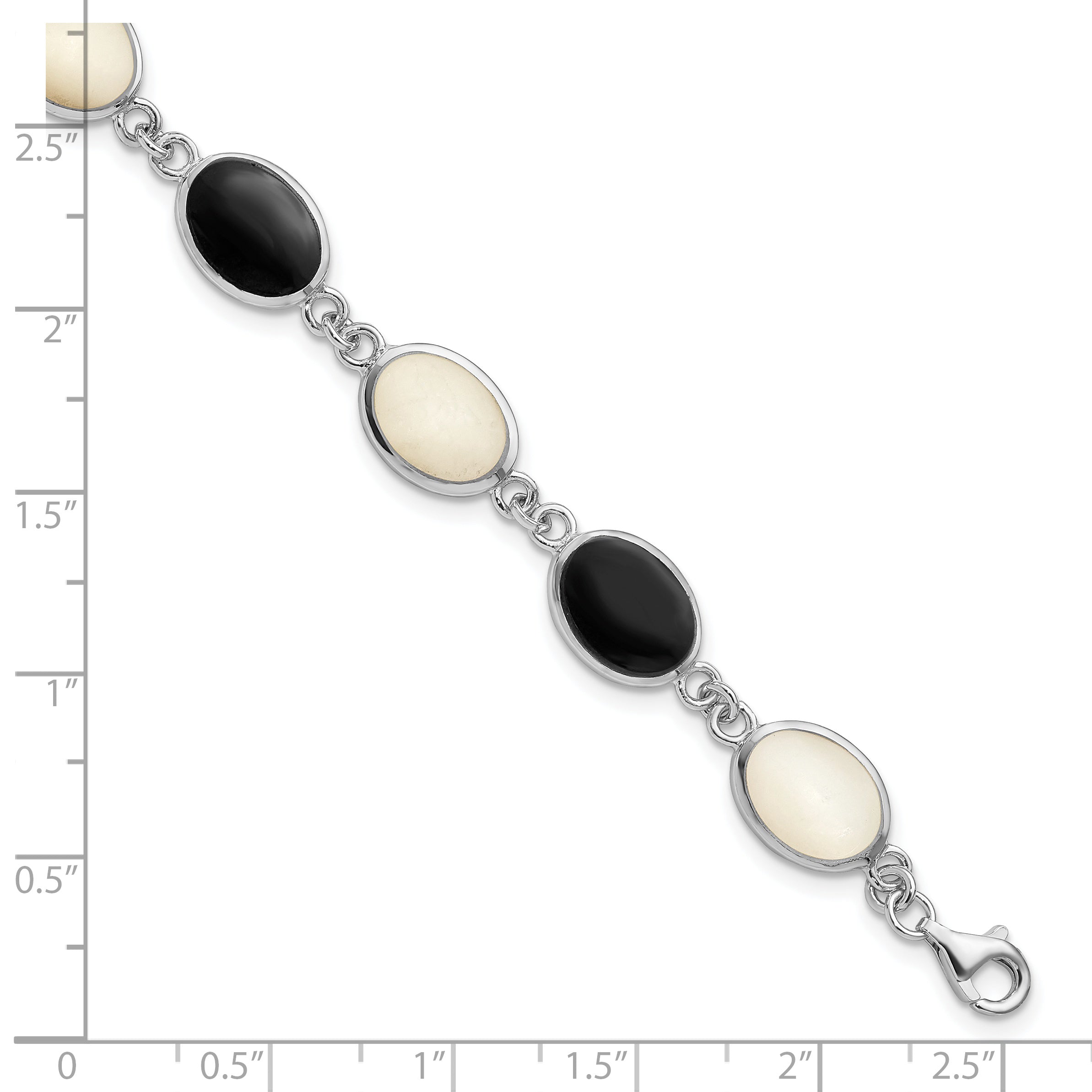 7 Inch Sterling Silver Rhodium-Plated Onyx And Mother Of Pearl Bracelet