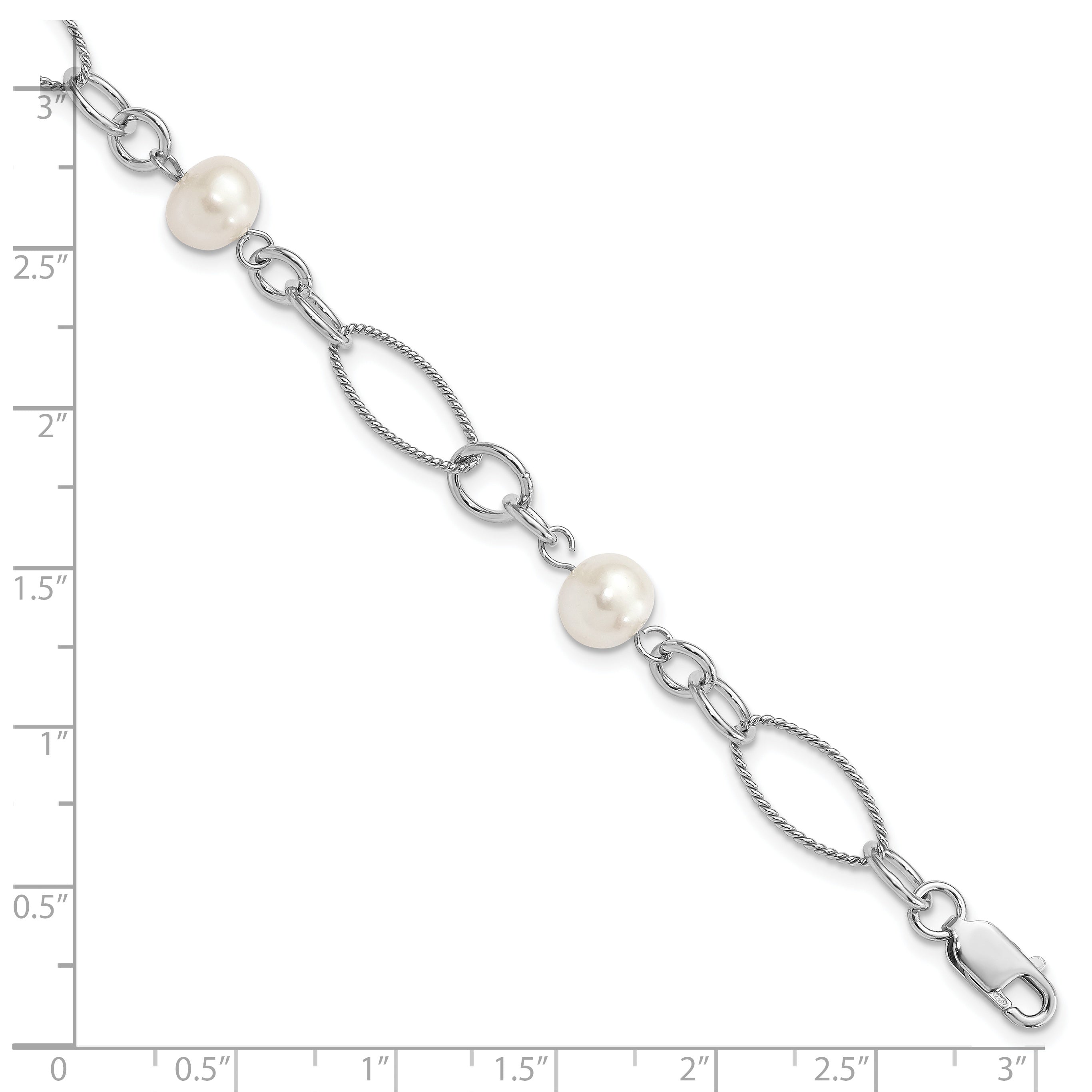 7.75 Inch Sterling Silver Rhodium Freshwater Cultured Pearl Bracelet