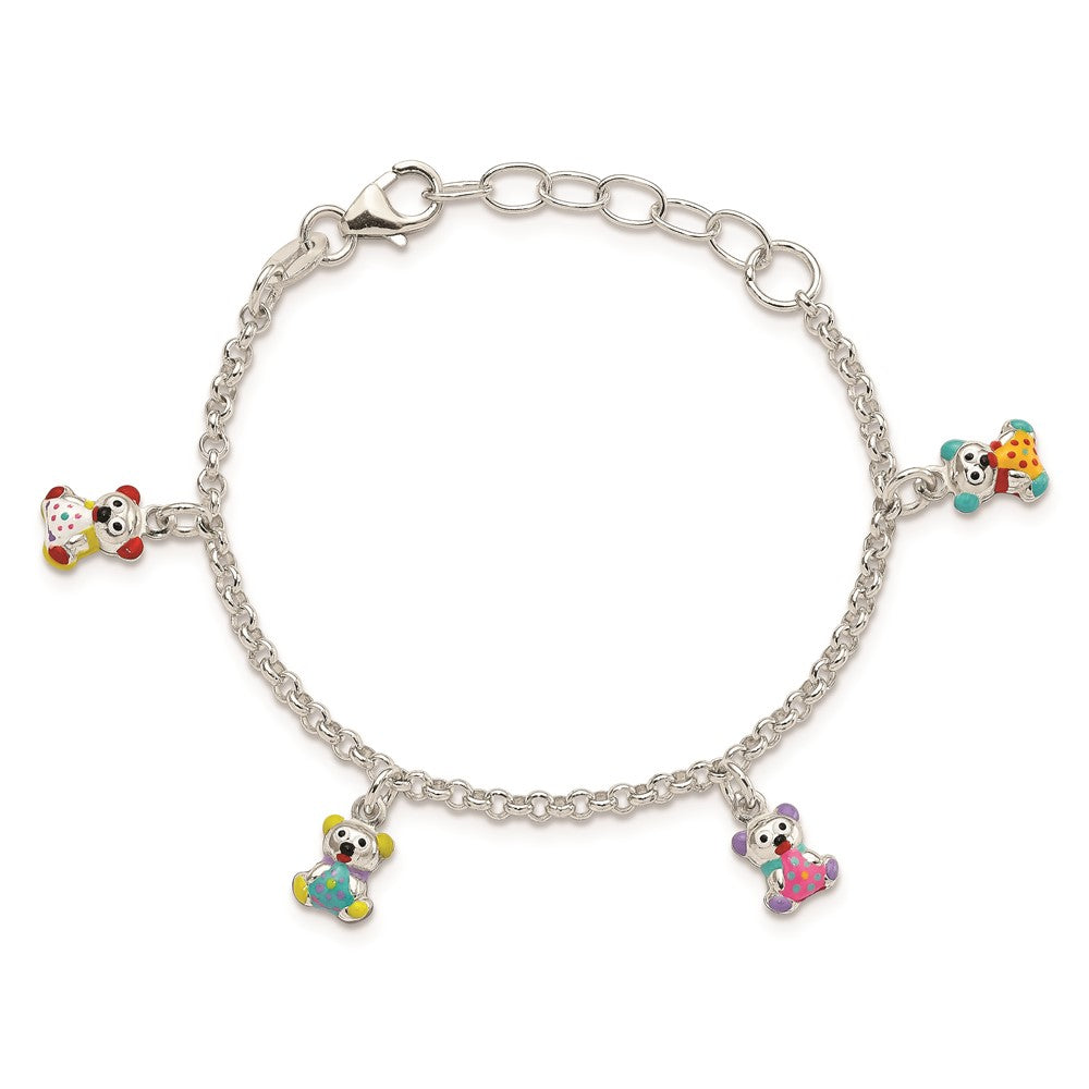 6 Inch Sterling Silver Multi-Color Enameled Bears W/ 1In Ext Children'S Bracelet