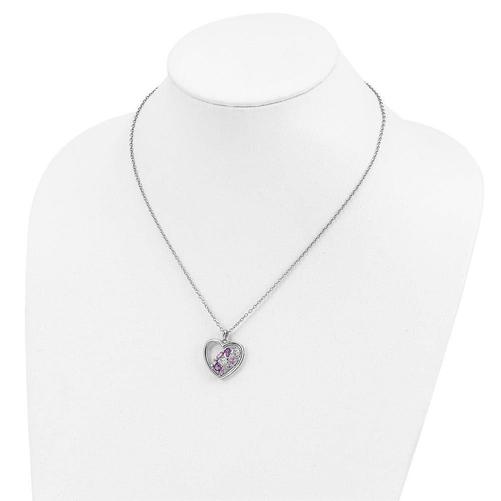 Sterling Silver Brilliant Gemstones With 14K Accent Rhodium-Plated Amethyst And White Topaz Diamond 18 Inch Necklace 2 Extender