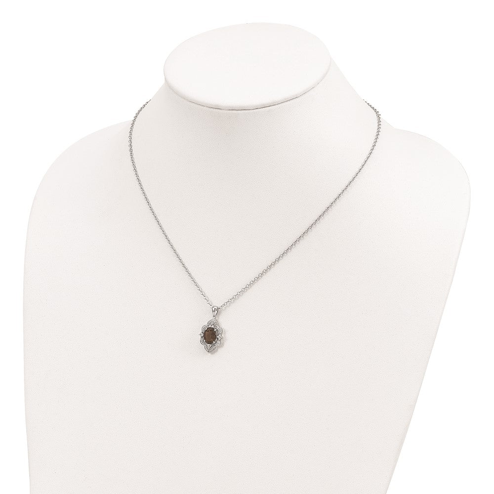Sterling Silver Brilliant Gemstones With 14K Accent Rhodium-Plated Smoky Quartz And White Topaz Diamond 18 Inch Necklace 2 Extender
