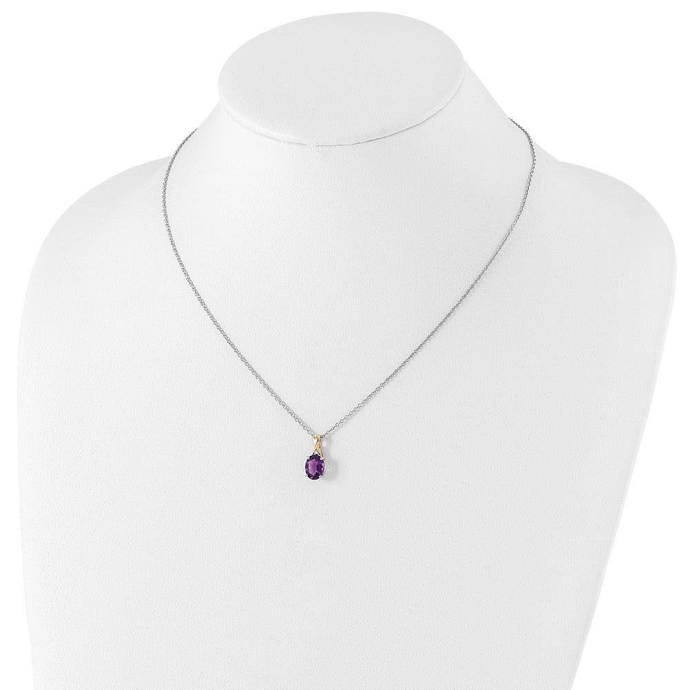 Sterling Silver Brilliant Gemstones With 14K Accent Rhodium-Plated Amethyst And Diamond 18 Inch Necklace 2 Extender