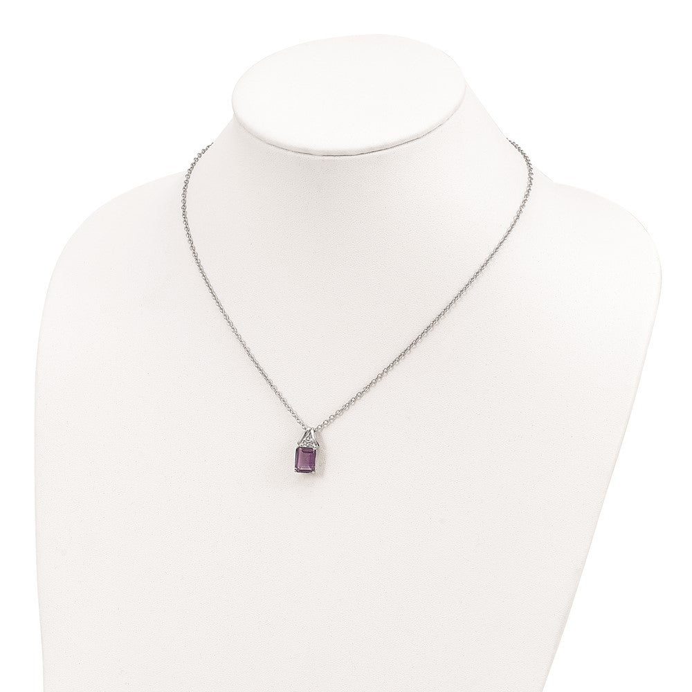Sterling Silver Brilliant Gemstones With 14K Accent Rhodium-Plated Amethyst And Diamond 18 Inch Necklace 2 Extender