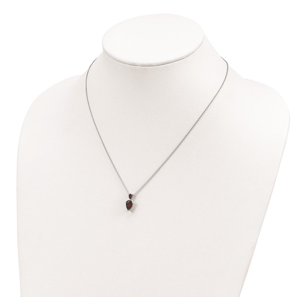 Sterling Silver Brilliant Gemstones With 14K Accent Rhodium-Plated Garnet 18 Inch Necklace 2 Extender