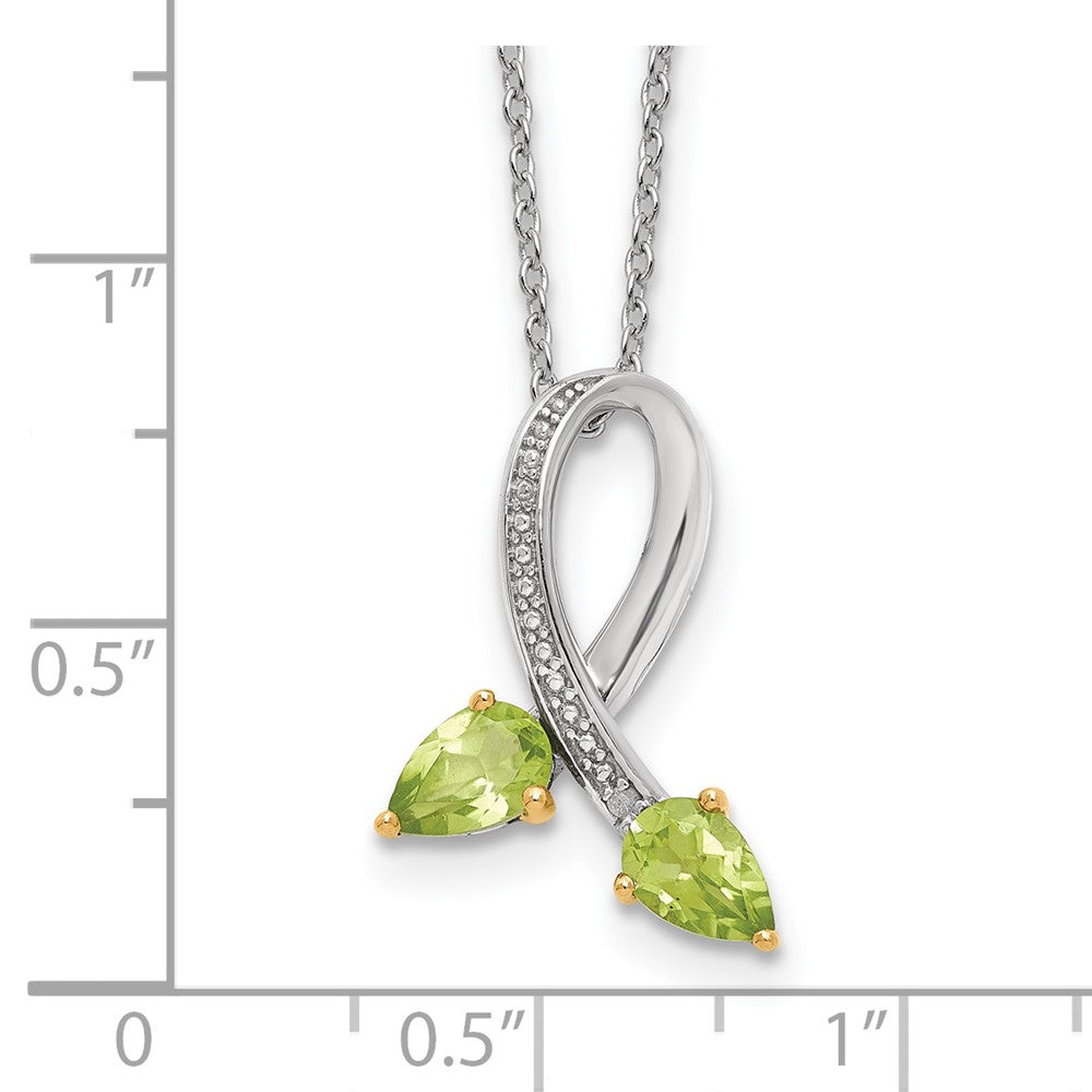 Sterling Silver Brilliant Gemstones With 14K Accent Rhodium-Plated Peridot And Diamond 18 Inch Necklace 2 Extender