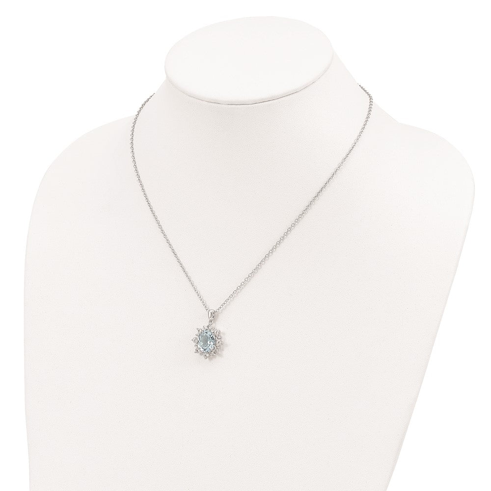 Sterling Silver Brilliant Gemstones With 14K Accent Rhodium-Plated Sky Blue Topaz And White 18 Inch Necklace 2 Extender