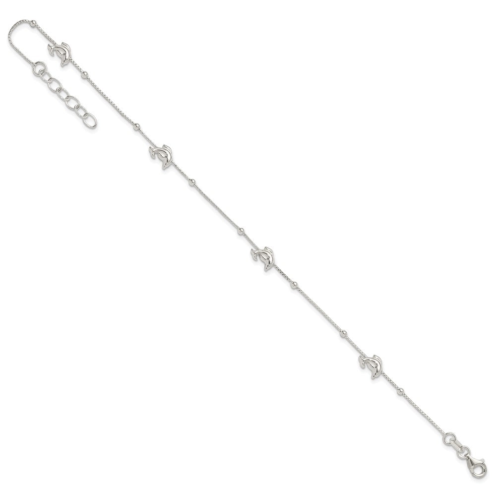 Sterling Silver Polished Dolphin9In Plus 1In Ext. Anklet