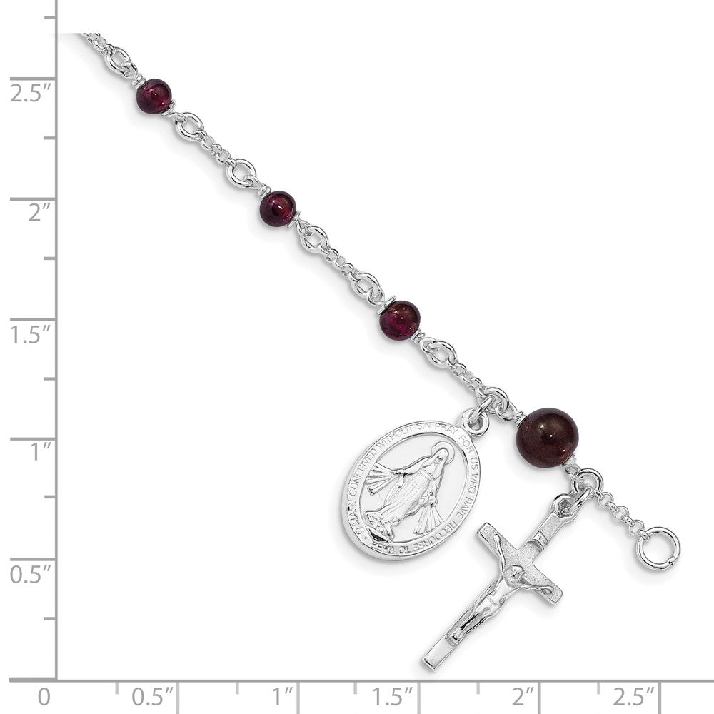 6 Inch Sterling Silver Polished Rhodolite Garnet Children'S Rosary Bracelet