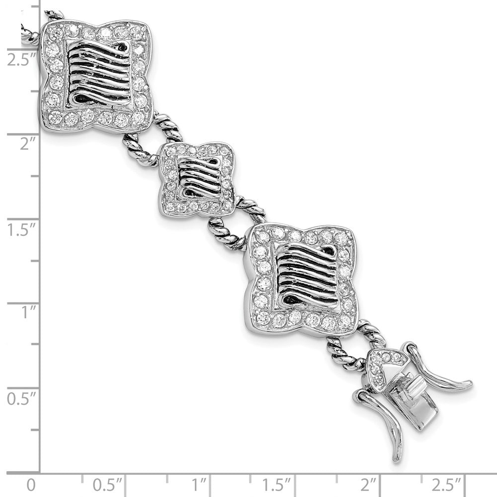 7 Inch Sterling Silver Polished & Antiqued Fancy Cz Bracelet