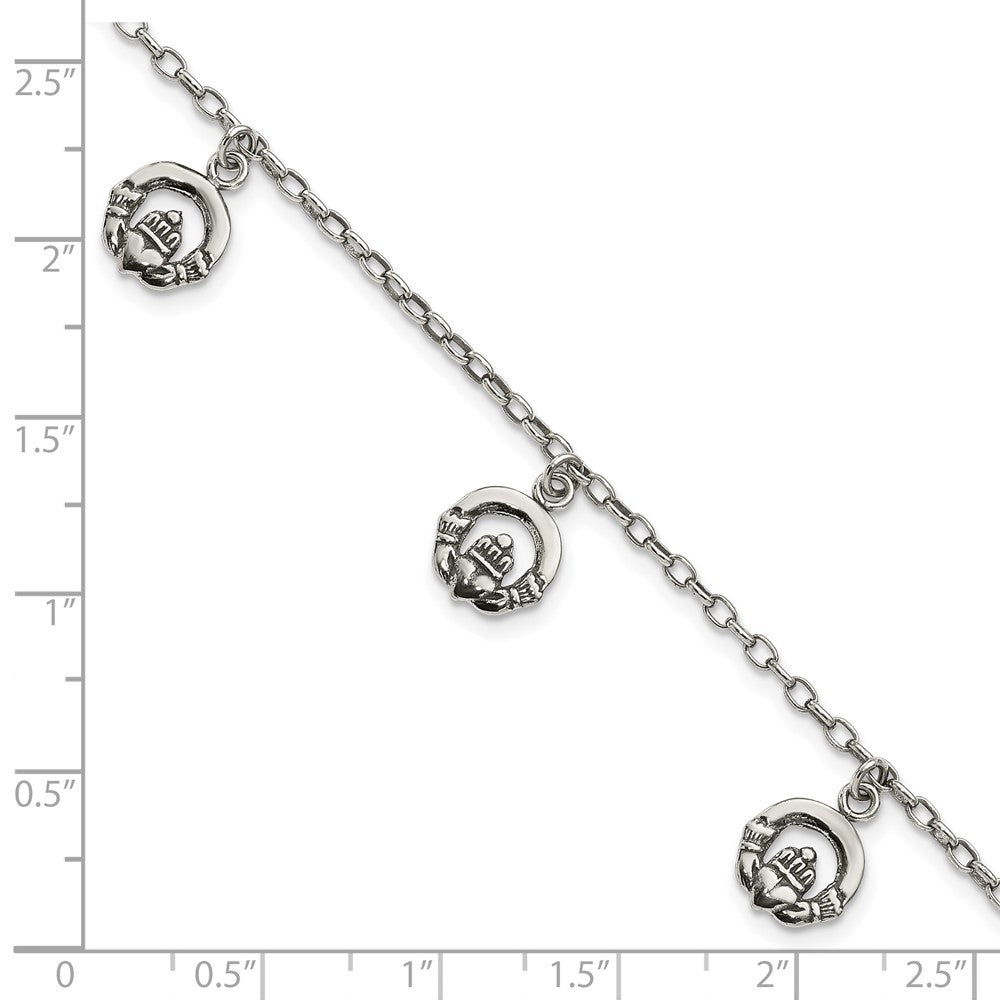 7 Inch Sterling Silver Antiqued Claddagh Bracelet
