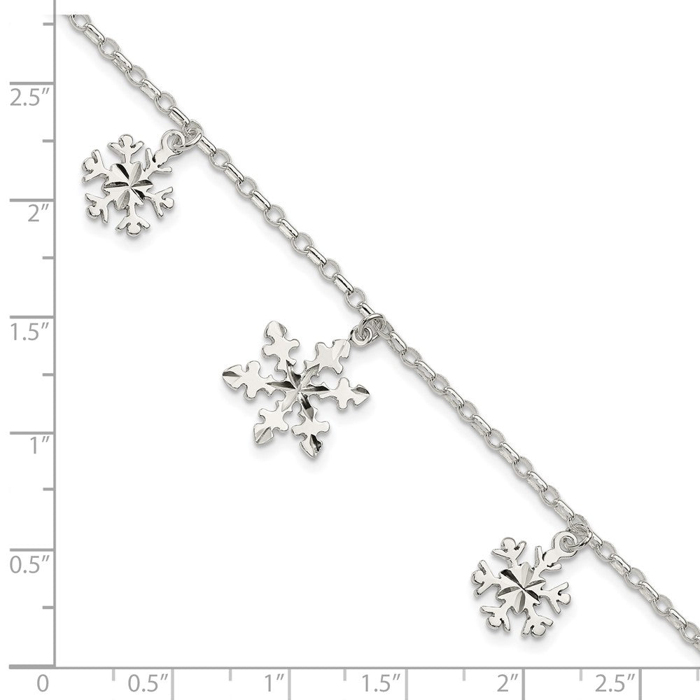 7.5 Inch Sterling Silver Diamond-Cut Snowflake Bracelet