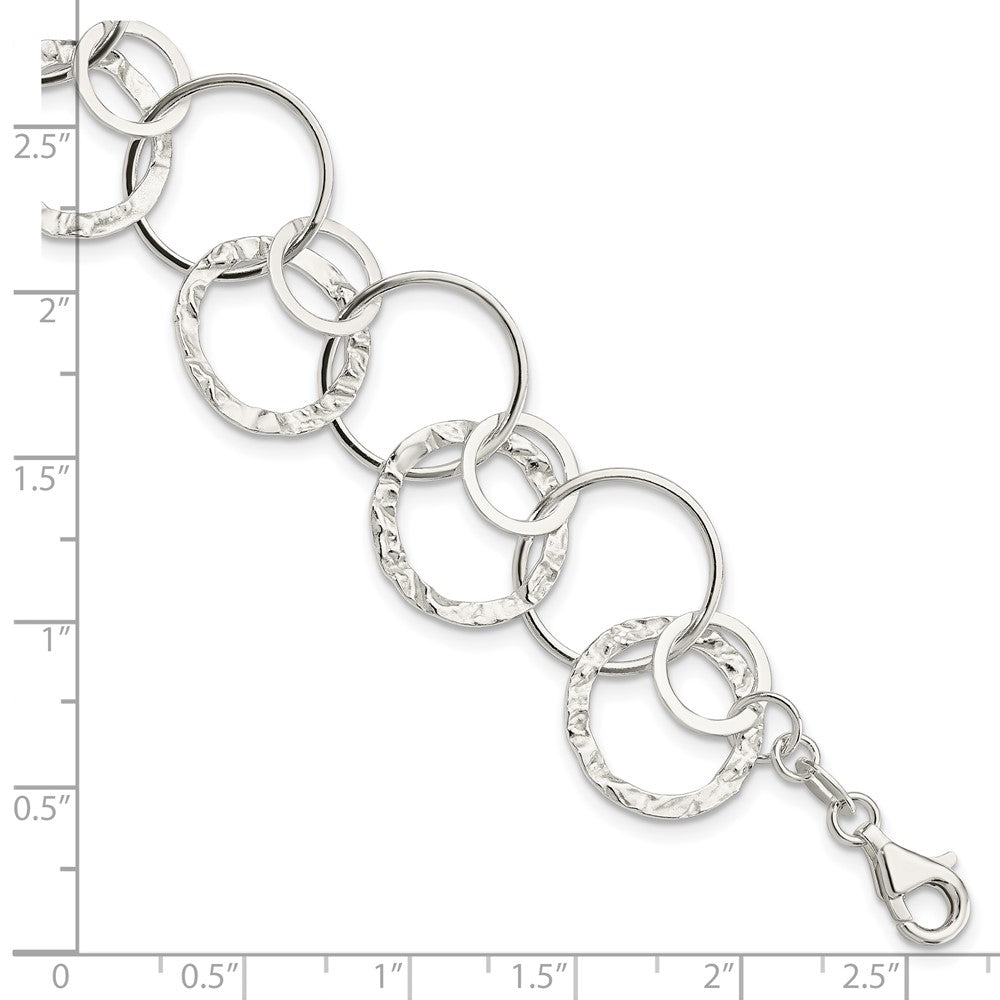 7.5 Inch Sterling Silver Polished Textured Fancy Circle Link Bracelet