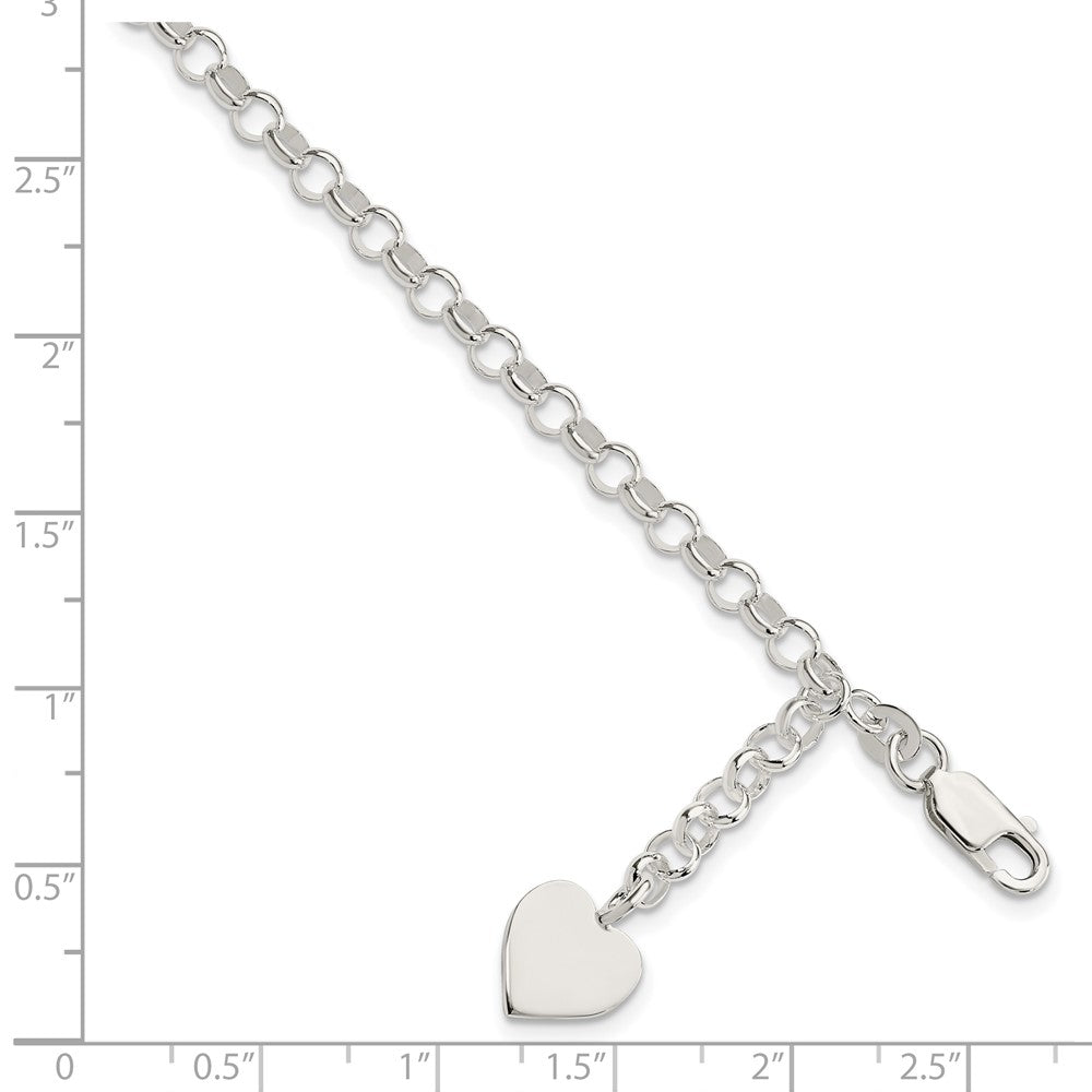 7.5 Inch Sterling Silver Heart Dangle Bracelet
