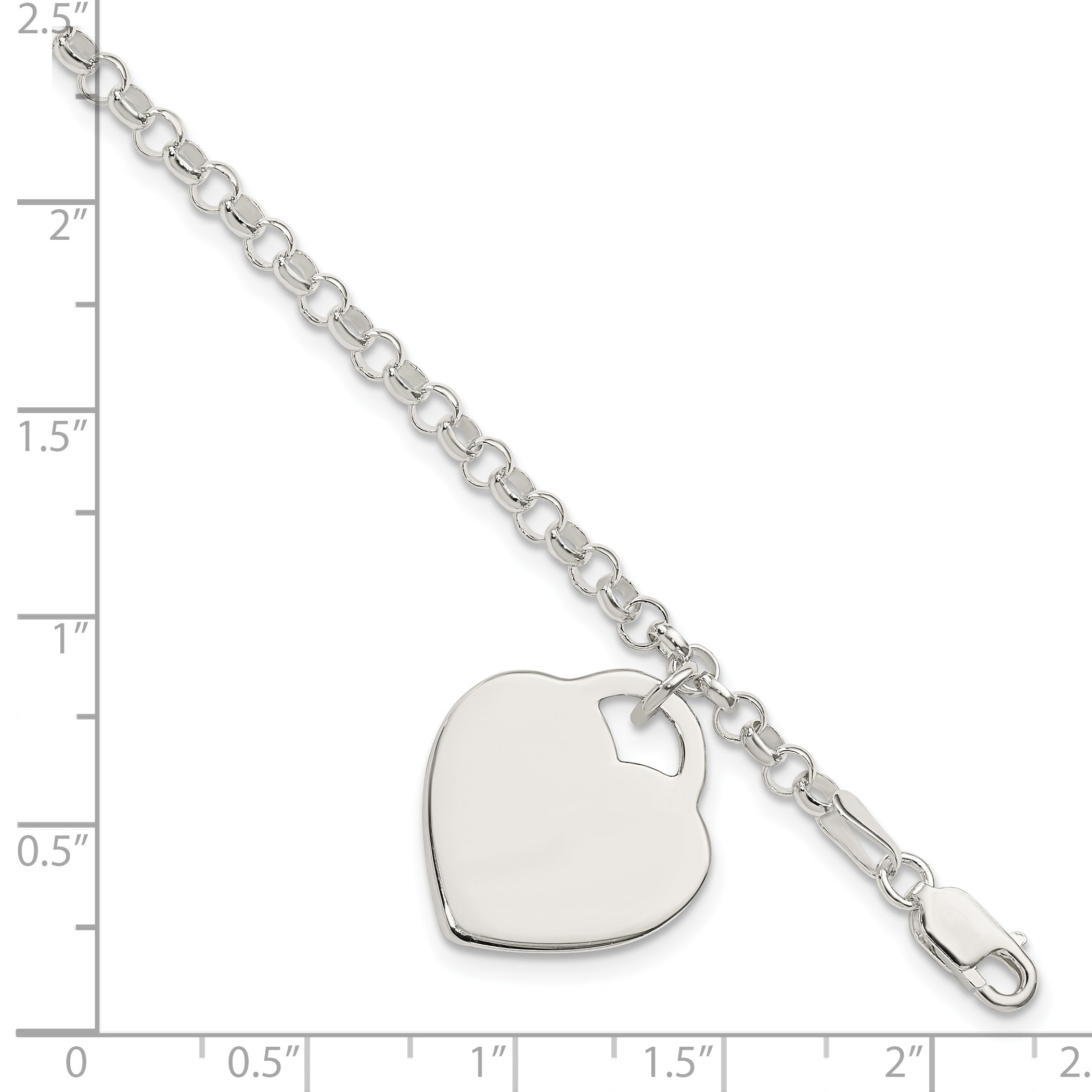 7 Inch Sterling Silver Engraveable Heart Bracelet