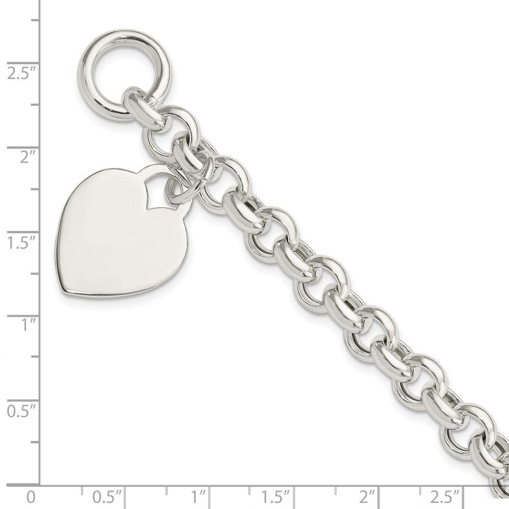 7.5 Inch Sterling Silver Engraveable Heart Toggle Bracelet