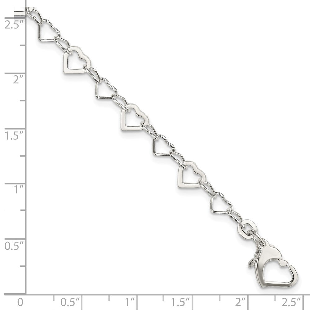 7.5 Inch Sterling Silver Linked Heart Bracelet