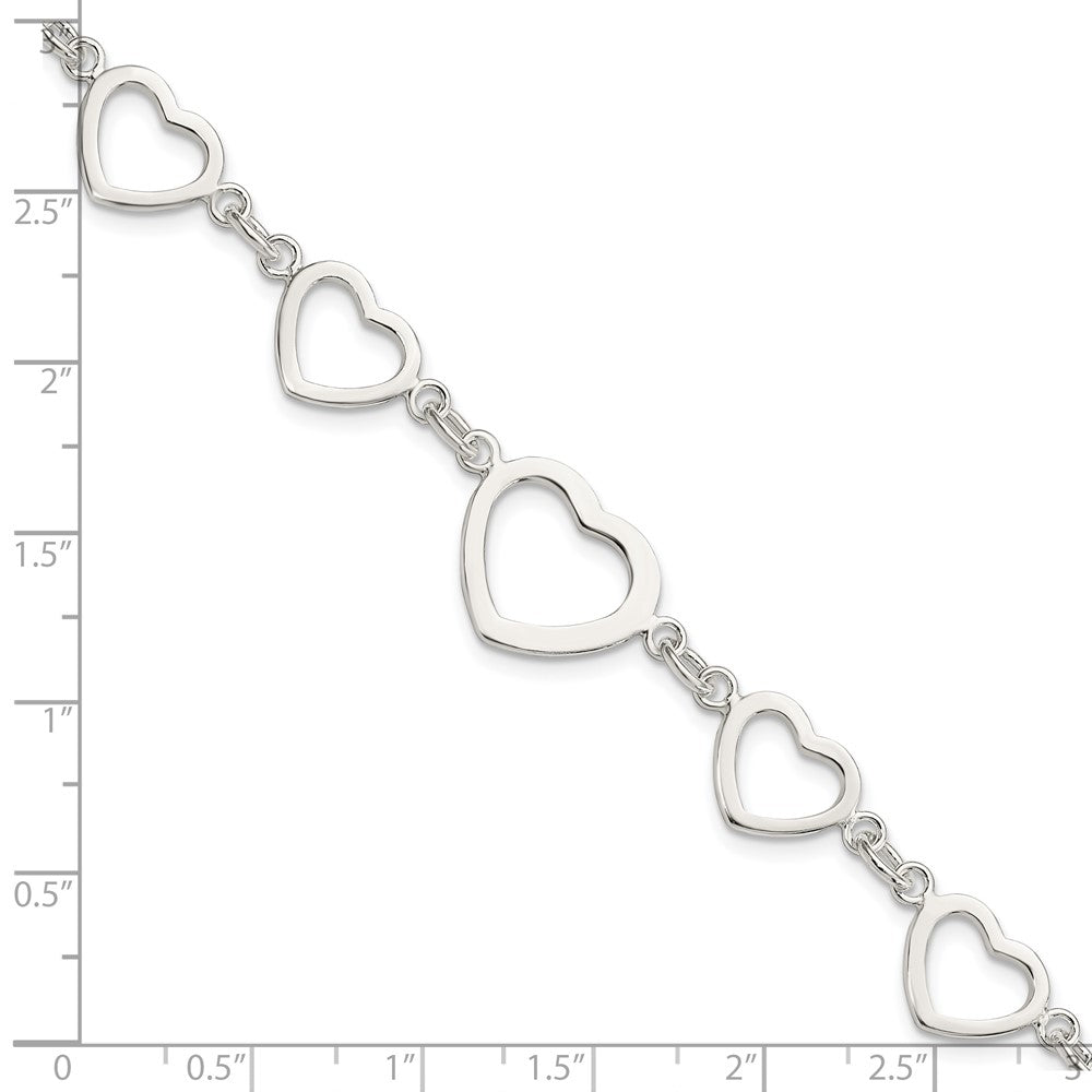 7.5 Inch Sterling Silver Polished Heart Fancy Link Bracelet