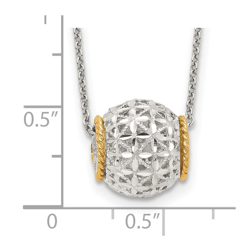 Sterling Silver Rhod-Pltd W/14K Accent Spinner Barrel Pendant Necklace