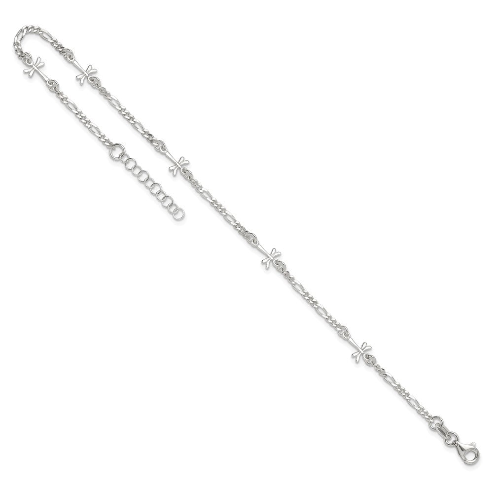 Sterling Silver Polished Dragonfly 8In Plus 1In Ext. Anklet