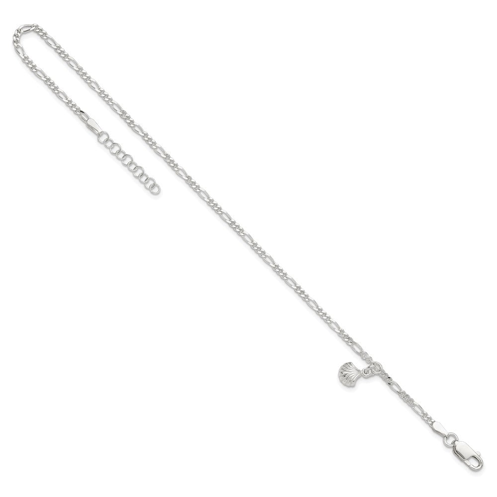 Sterling Silver Polished Shell 9In Plus 1In Ext. Anklet