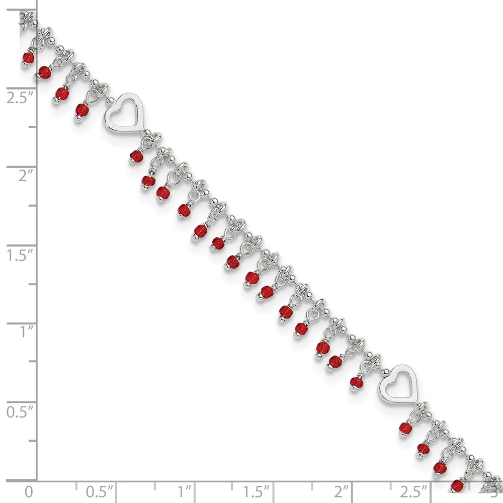 Sterling Silver Red Beads 10In Plus 1In Ext. Anklet