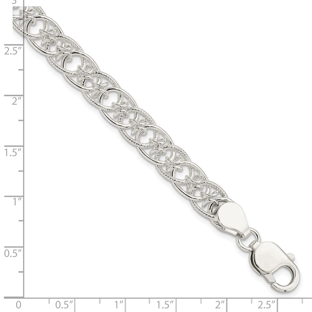 7.5 Inch Sterling Silver Polished And Textured Fancy Bracelet