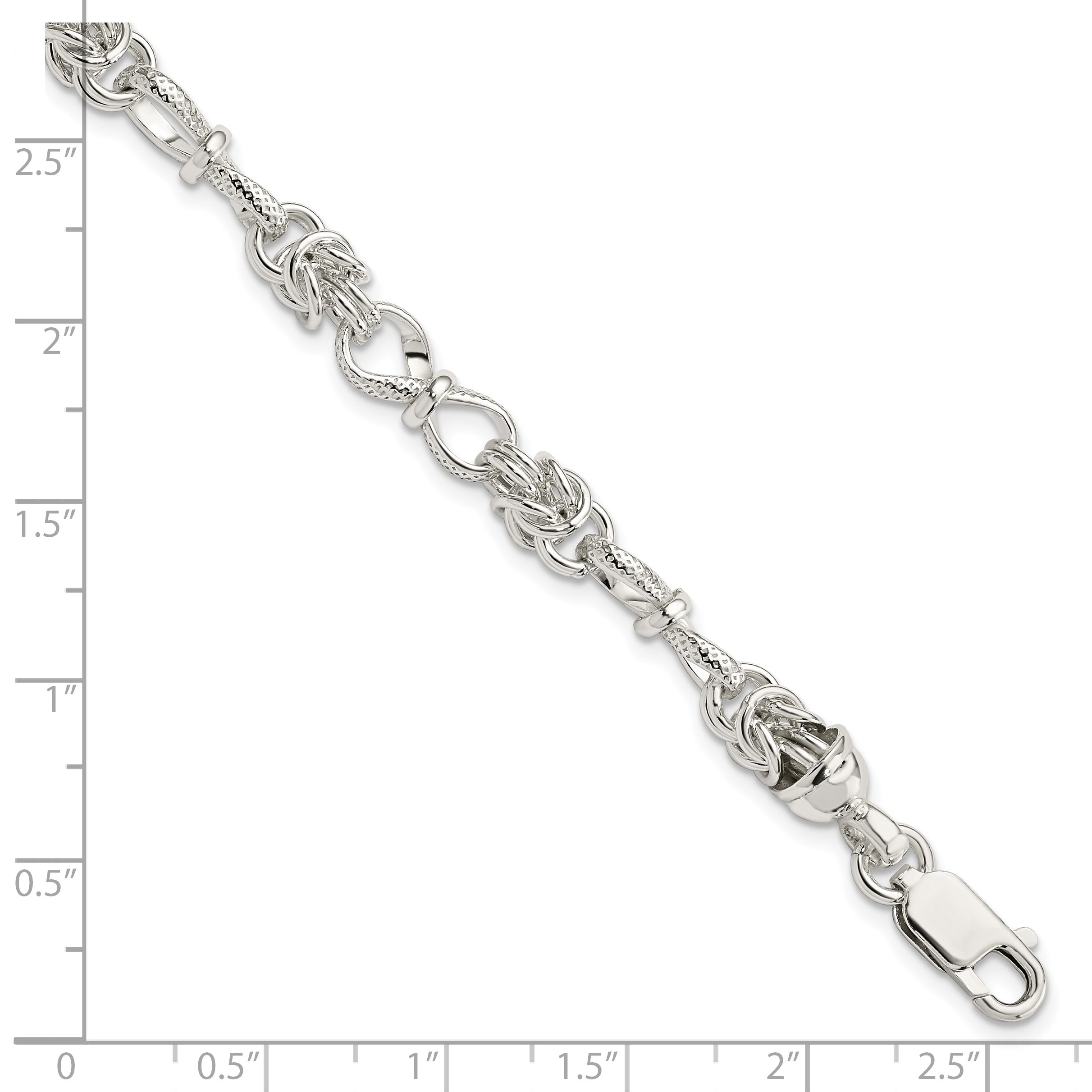 7.5 Inch Sterling Silver Polished And Textured Fancy Bracelet