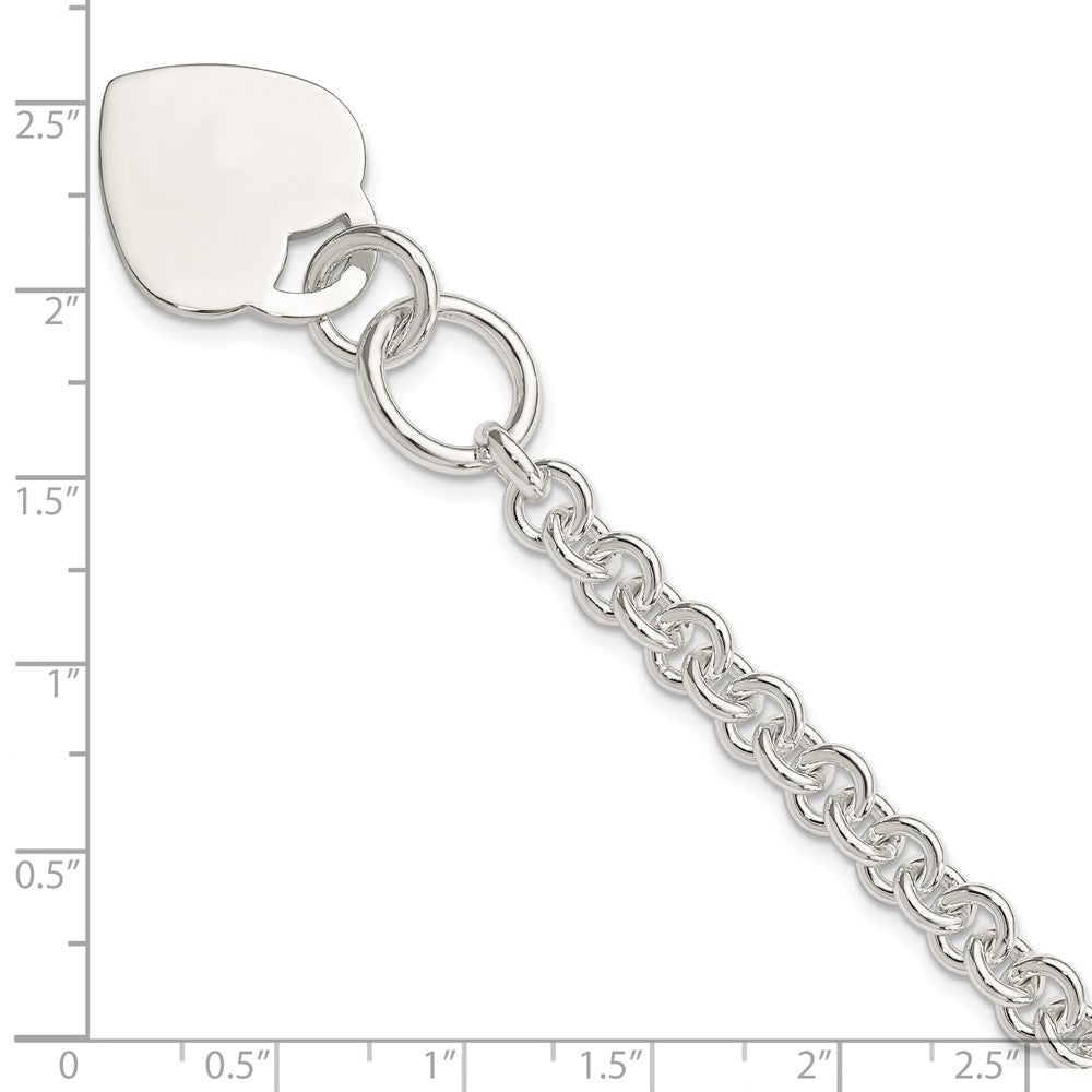 8.5 Inch Sterling Silver Polished Engraveable Heart Bracelet