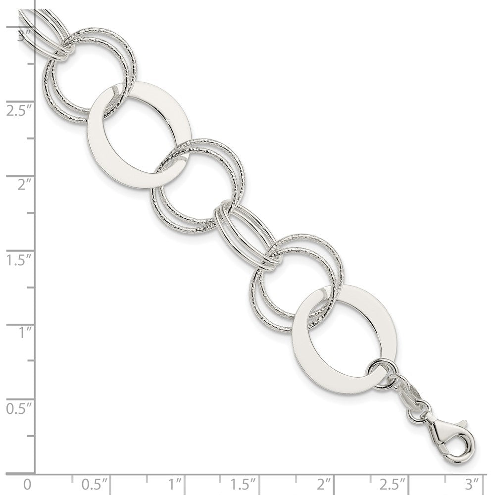 7.5 Inch Sterling Silver Polished And Textured Circle Link Bracelet